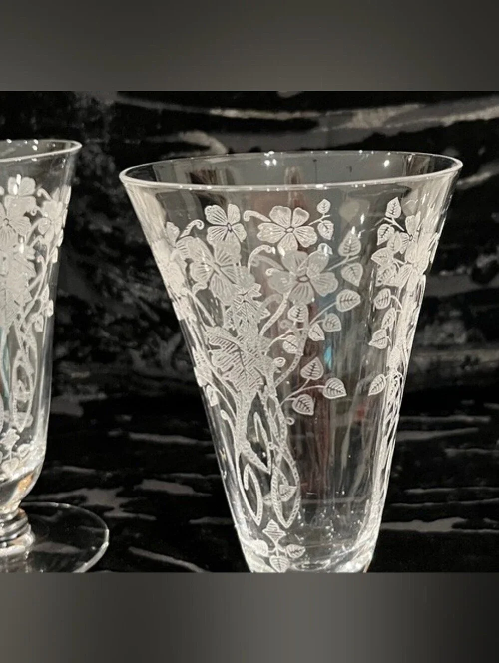 Vintage 1930s Morgantown Baden Etched Crystal Footed Tumblers - Set of 4 (1930s)
